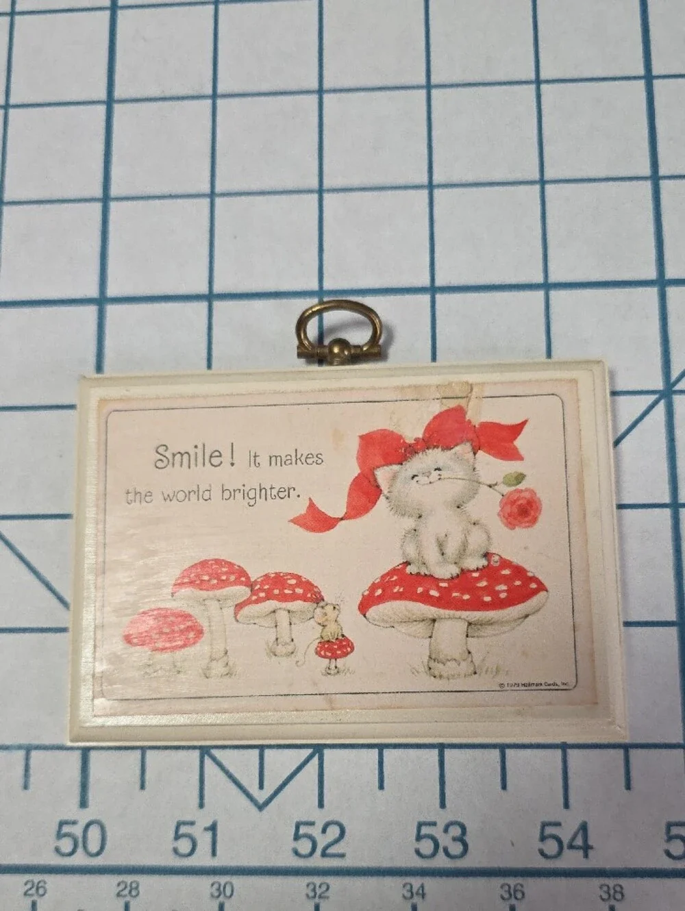 Hallmark Plaque 1979 - Smile! It makes the world brighter! Kittten & Mouse VTG